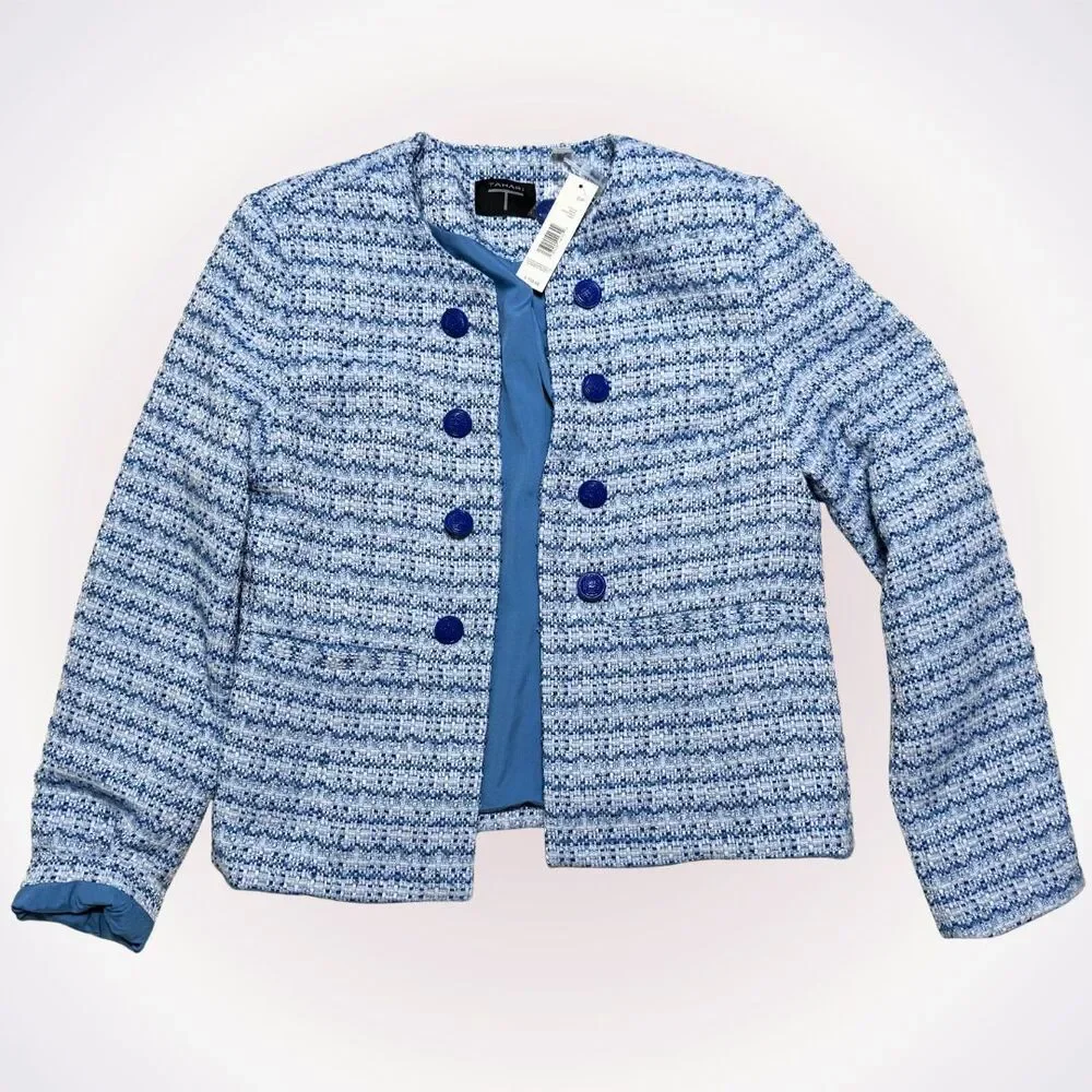 Tahari Blue Tweed Jacket | Sz S/P - Picture 1 of 6